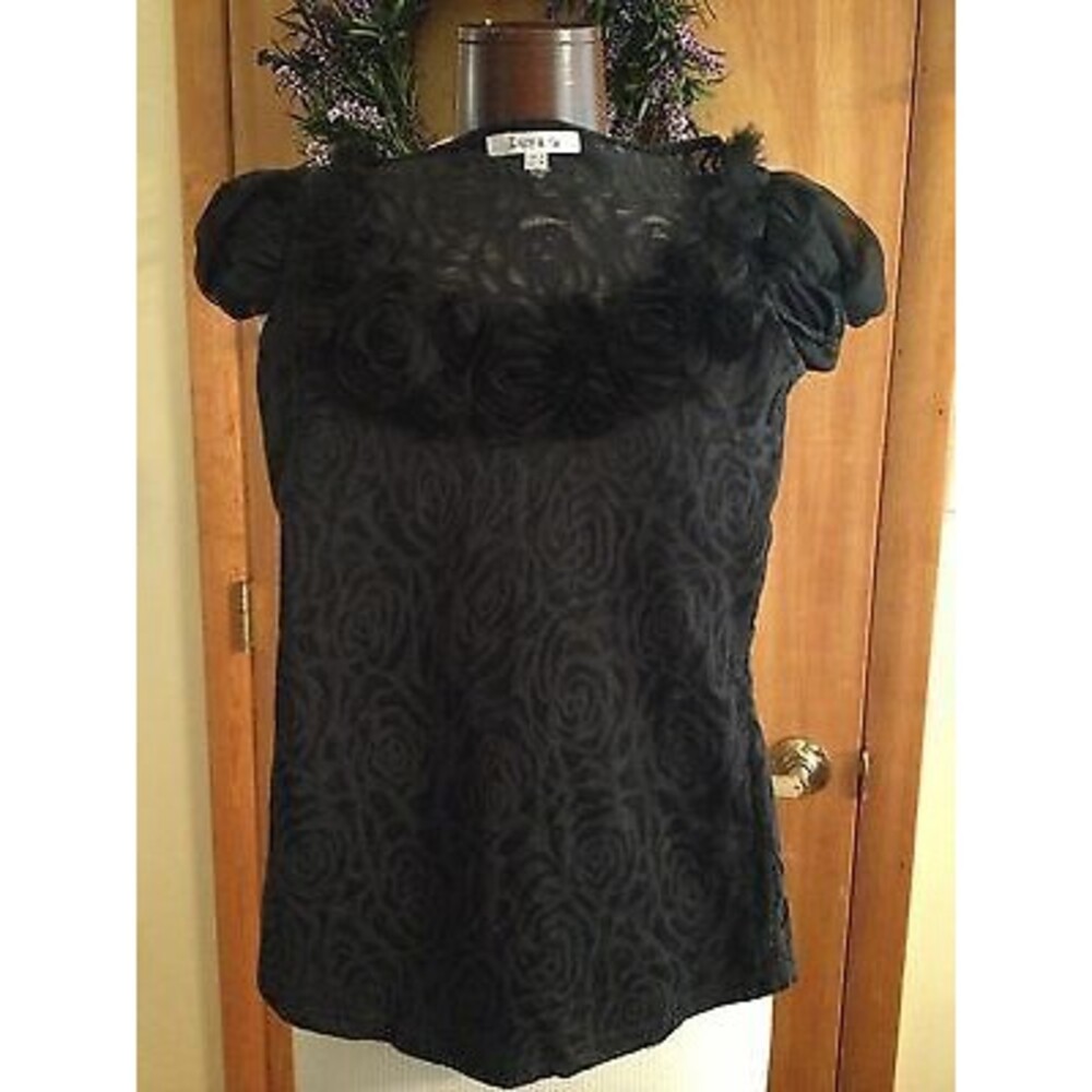 Lucy & Co. Women's Top Black Sheer Floral Print Top Size Small